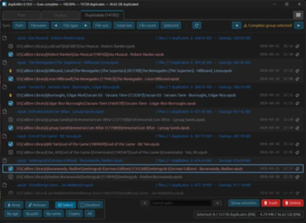Browse the duplicate groups and select by rules