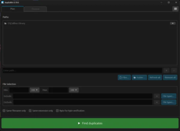 Plan the scan: paths, size range, file types and options