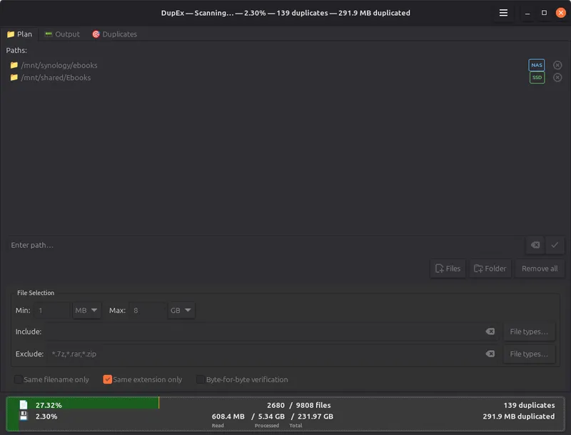 Configure the scan and watch live progress